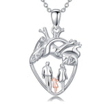 Sterling Silver Anatomical Heart Father Mother Daughter Sister Mother Daughter Pendant Necklace
