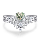 Sterling Silver Heart Natural Moss Agate Engagement Wedding Promise Ring  for Women