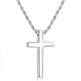 Sterling Silver Cross Pendant Necklace with Stainless Steel 2.0mm Rope Chain