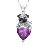 Sterling Silver Heart Birthstone Pug Pendant Necklace