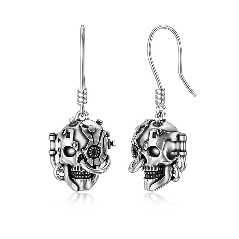 Sterling Silver Gothic Skull Dangle Earrings