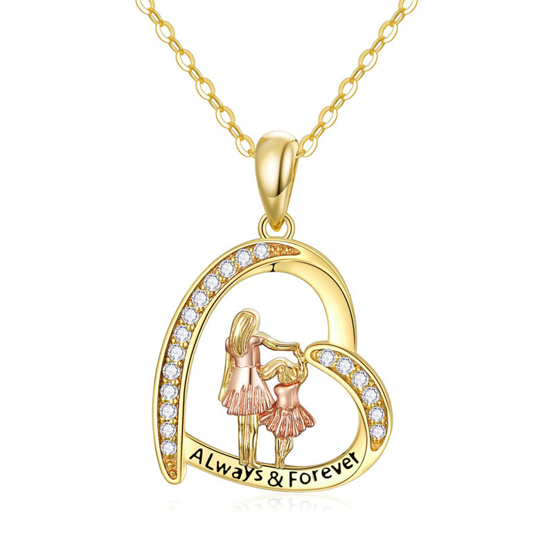 14K Gold Mother Daughte Son Pendant Necklace