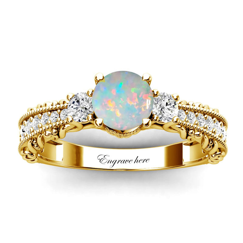 Sterling Silver 10K 14K 18K Personalized Engraved 1 Carat  Round Birthstone Engagement Ring