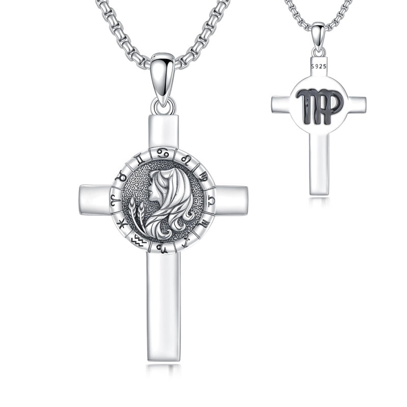 Sterling Silver 12 Constellation Cross Pendant Necklace