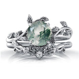 Sterling Silver Natural Moss Agate Blue Sandstone Opal Set Ring