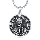Sterling Silver Memento Mori Skull Pendant Necklace