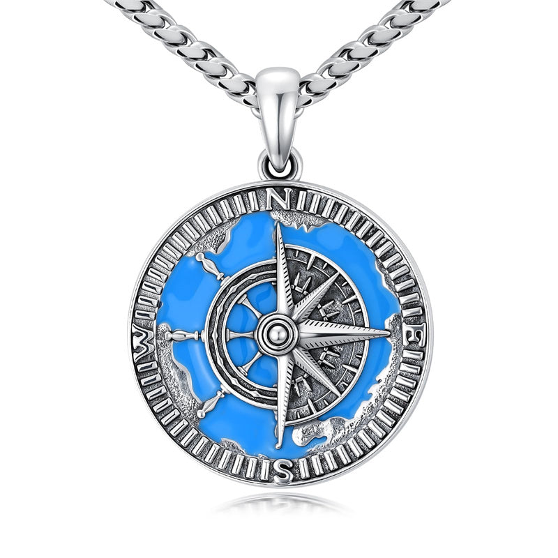 Sterling Silver Compass Pendant Necklace Graduation Jewelry Gift