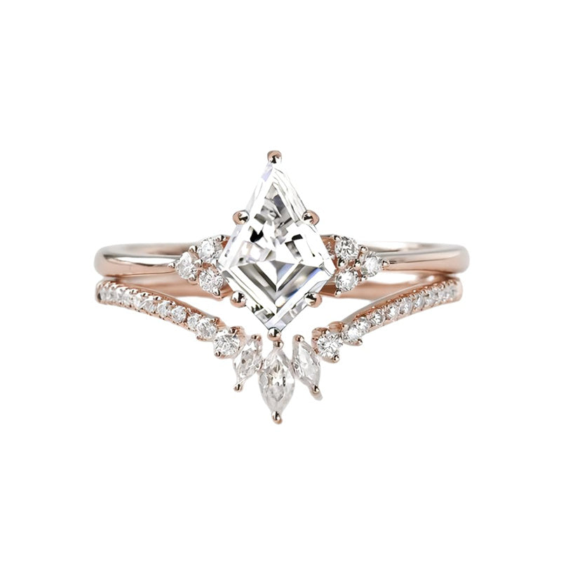 Sterling Silver 10K 14K 18K Gold Kite Cut Gemstone Wedding Ring Set