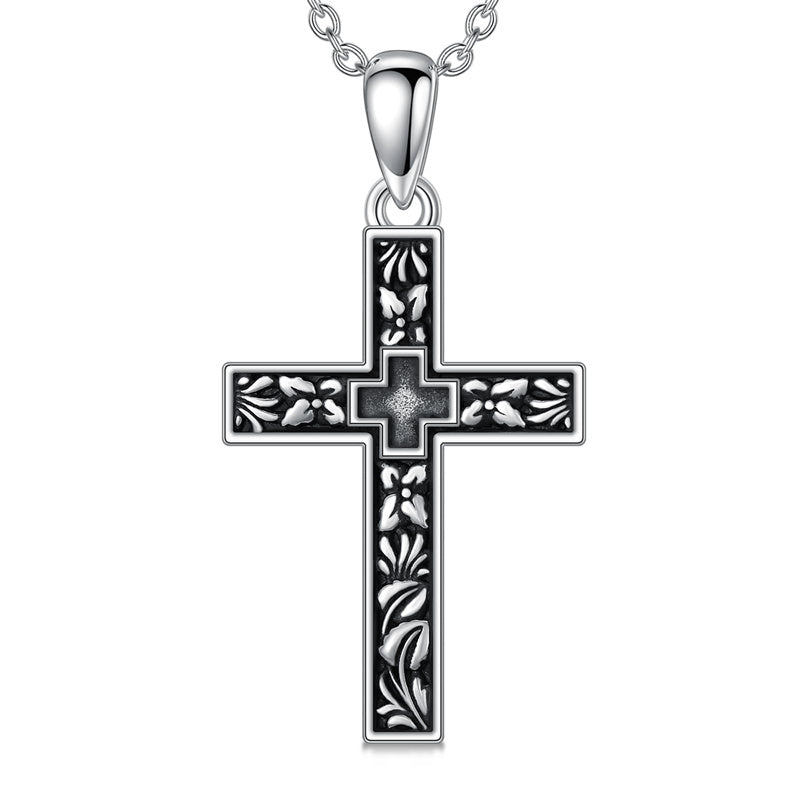 Sterling Silver Filigree Cross Pendant Necklace for Women