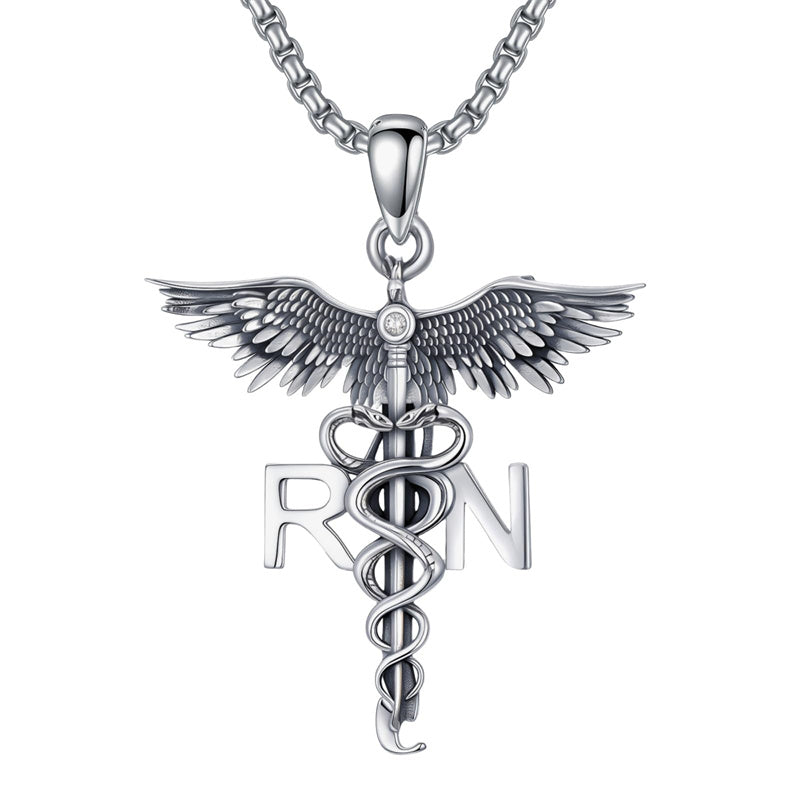 Sterling Silver Caduceus Phoenix RN Pendant Necklace RN Nurse Graduation Gift