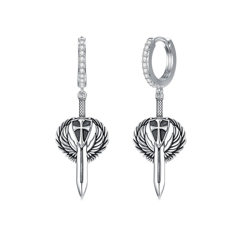 Sterling Silver Sword Hoop Earrings