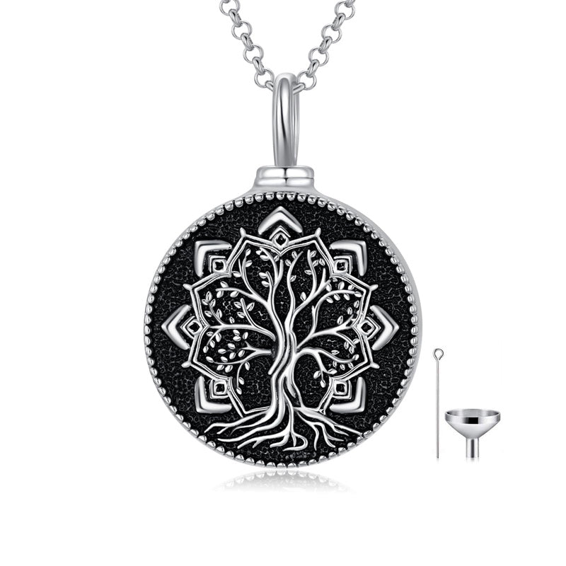 Sterling Silver Tree of Life Lotus Urn Necklaces for Ashes