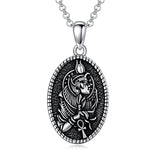 Sterling Silver Aztec Lion Cross Pendant Necklace