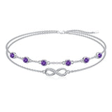 Sterling Silver Birthstone Infinity Multi-layered Anklet