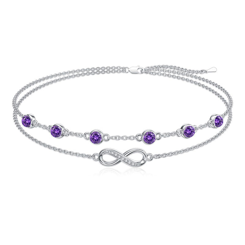 Sterling Silver Birthstone Infinity Multi-layered Anklet