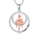 Sterling Silver Mother Daughter Pendant Necklace Engraved with Love You
