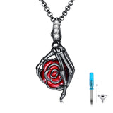 Sterling Silver Skull Rose Urn Necklace for Ashes