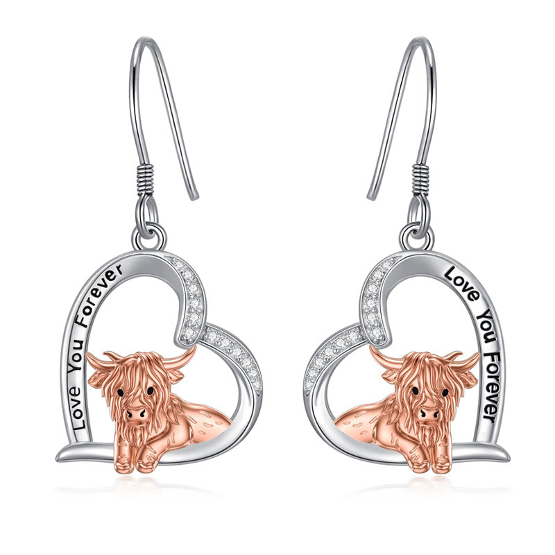 Sterling Silver Highland Cow  Dangle Earrings