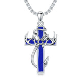 Sterling Silver Fish Hook Cross Pendant Necklace for Men