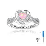 Sterling Silver Heart Urn Ring for Ashes Engraved With Always in My Heart