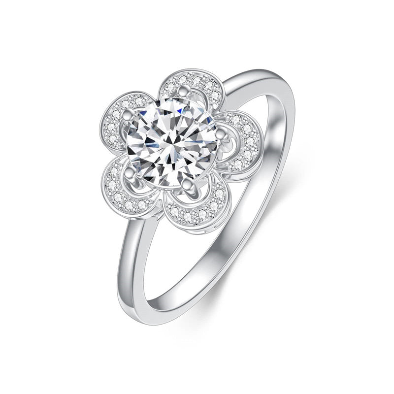 Sterling Silver Personalized Engraved Moissanite Engagement Wedding Anniversary Ring