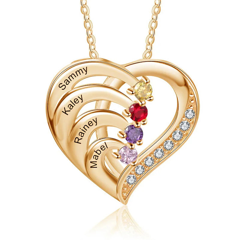 10K 14K 18K Solid Gold Personalized Engraved &Birthstone Pendant Necklace