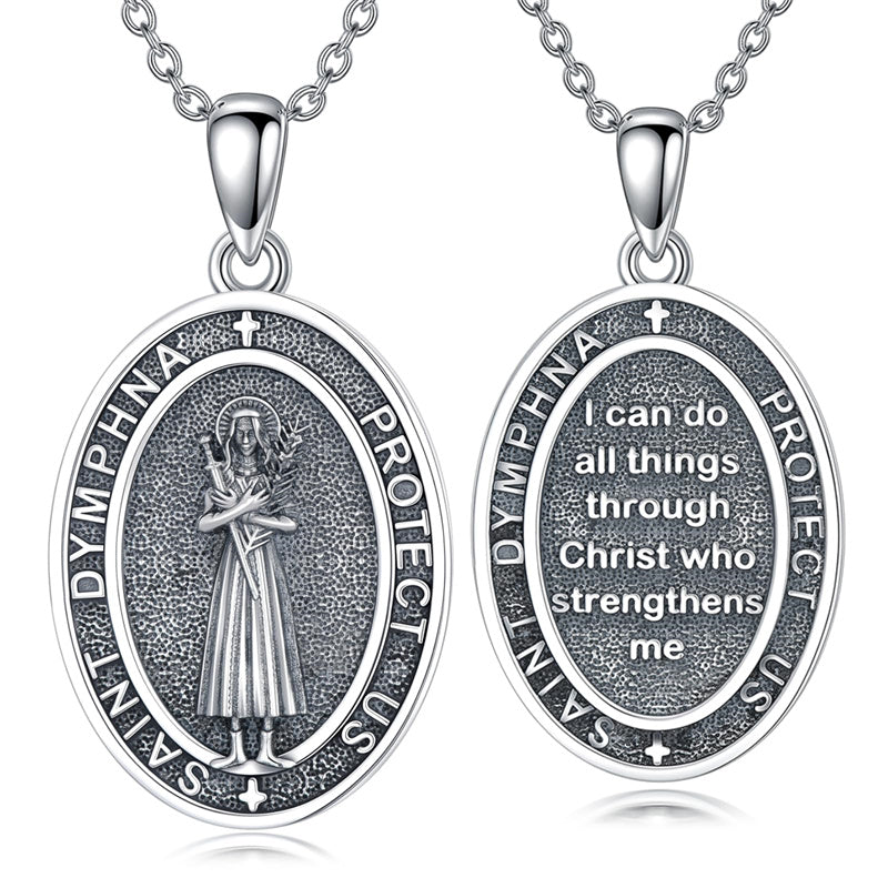 Sterling Silver St Anthony Francis Joseph Peregrine Raphael Sebastian Medal  Protection Pendant Necklace