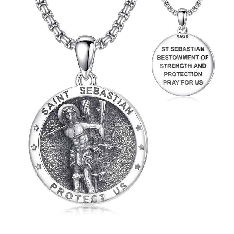 Sterling Silver Saint  Michael Christopher Sebastian Jude Gabriel Anthony Religious Pendant Necklace
