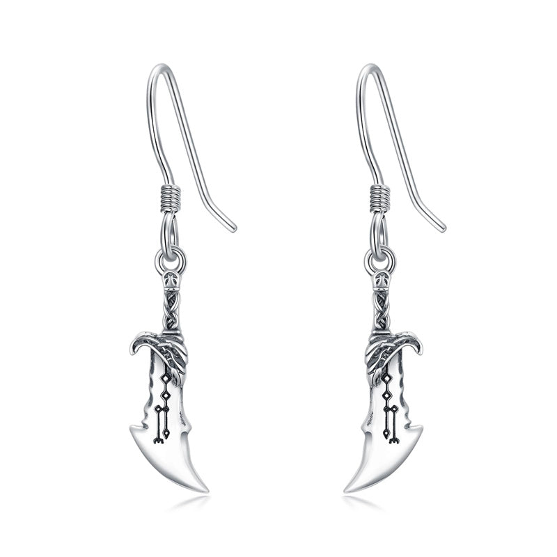 Sterling Silver Medieval Sword Dangle Cross Knives  Ankh Drop Earrings