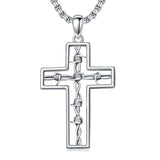 Sterling Silver Cross Christian Pendant Necklace for Men