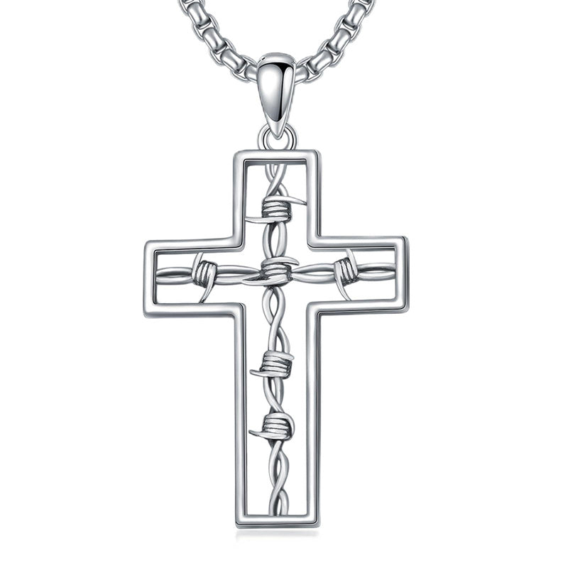 Sterling Silver Cross Christian Pendant Necklace for Men