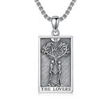 Sterling Silver Lovers Hierophant Magician Three of Swords Wheel of Fortune SkeletonTarot Card Pendant Necklace