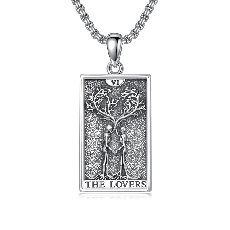 Sterling Silver Lovers Hierophant Magician Three of Swords Wheel of Fortune SkeletonTarot Card Pendant Necklace