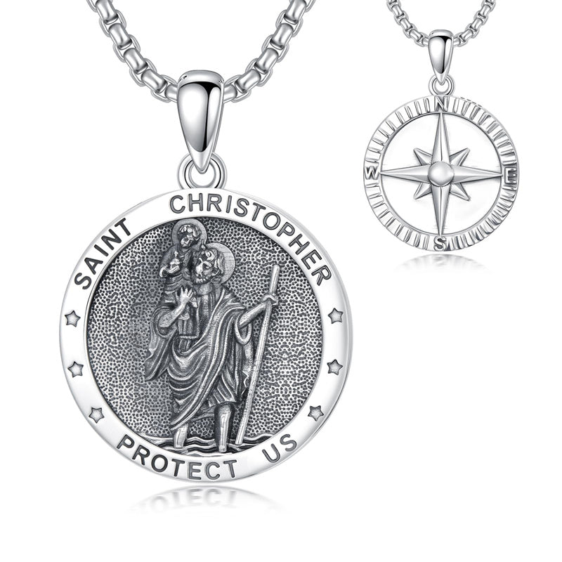 Sterling Silver Saint  Michael Christopher Sebastian Jude Gabriel Anthony Religious Pendant Necklace