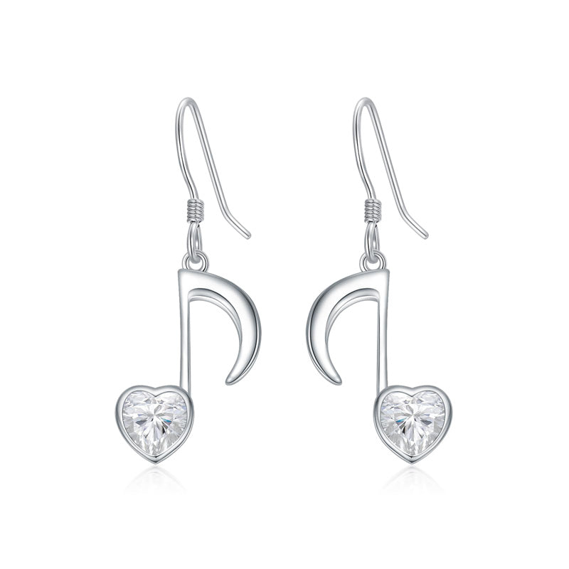 Sterling Silver  Music Note Dangle Earrings