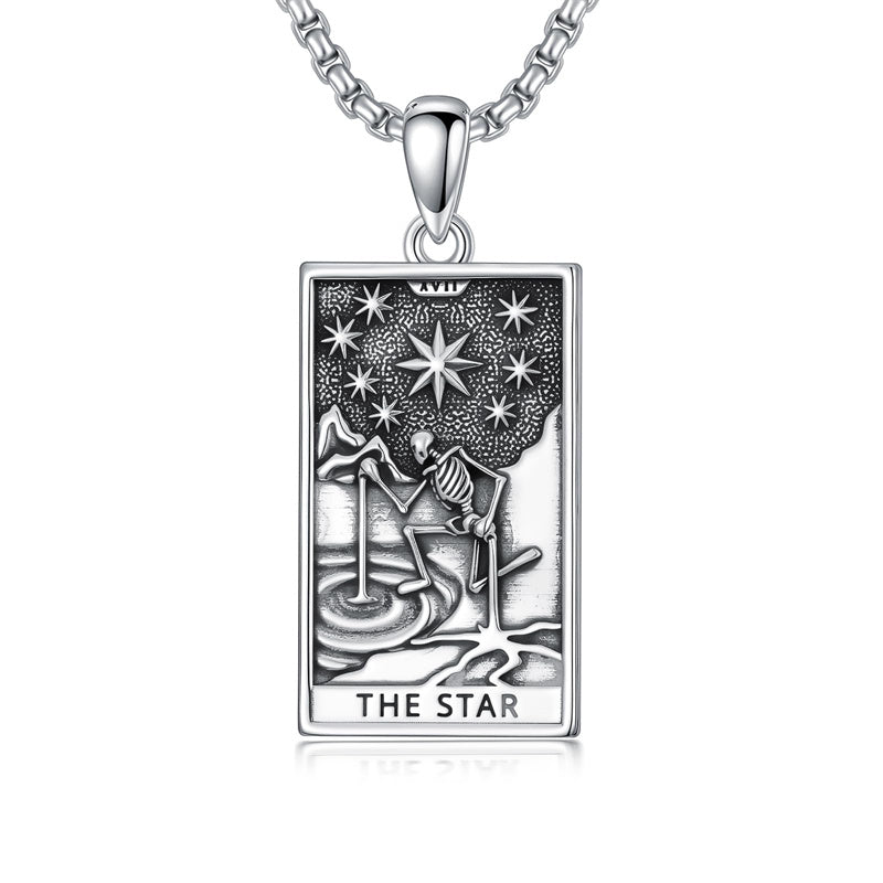 Sterling Silve Sun Moon Star Strength Lovers Death Devil Fool Tarot Card Pendant Necklace
