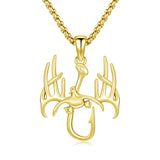 Sterling Silver Fish Hook& Antler Duck Pendant Necklace for Men