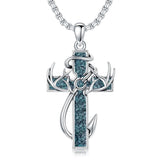 Sterling Silver Fish Hook Cross Pendant Necklace for Men