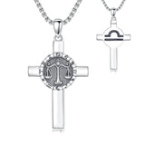 Sterling Silver 12 Constellation Cross Pendant Necklace
