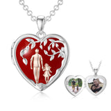 Sterling Silver Personalized Photo Blue Opal Luminous Stone Pink Opal Father Daughter Pendant Necklace