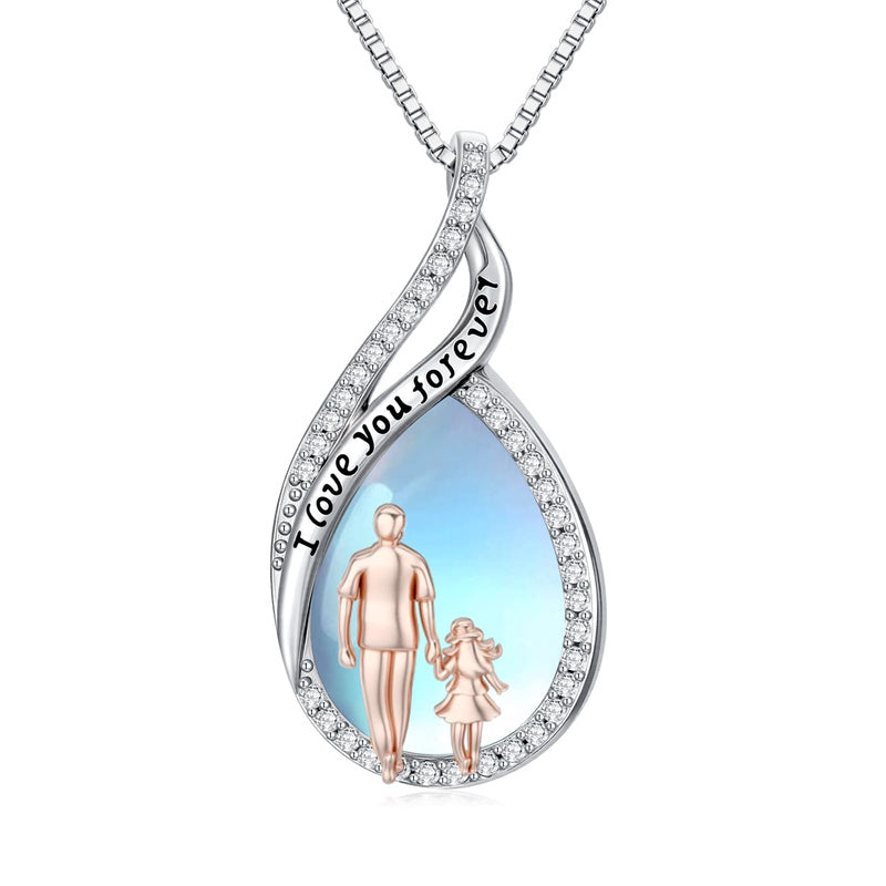 Sterling Silver Moonstone Father-Daughter Pendant Necklace Engraved with I Love You Forever