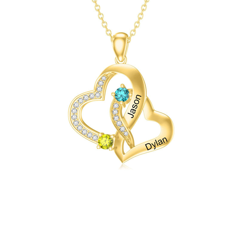 10K 14K 18K Gold Personalized  Birthstone Name Heart Pendant Necklace