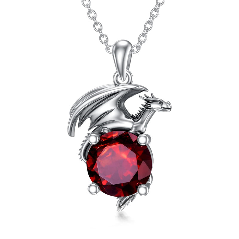 Sterling Silver Birthstone Dragon Pendant Necklace