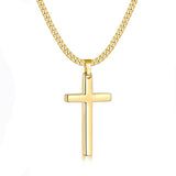 Sterling Silver Cross Pendant Necklace with 3.0mm Stainless Steel Cuban Chain