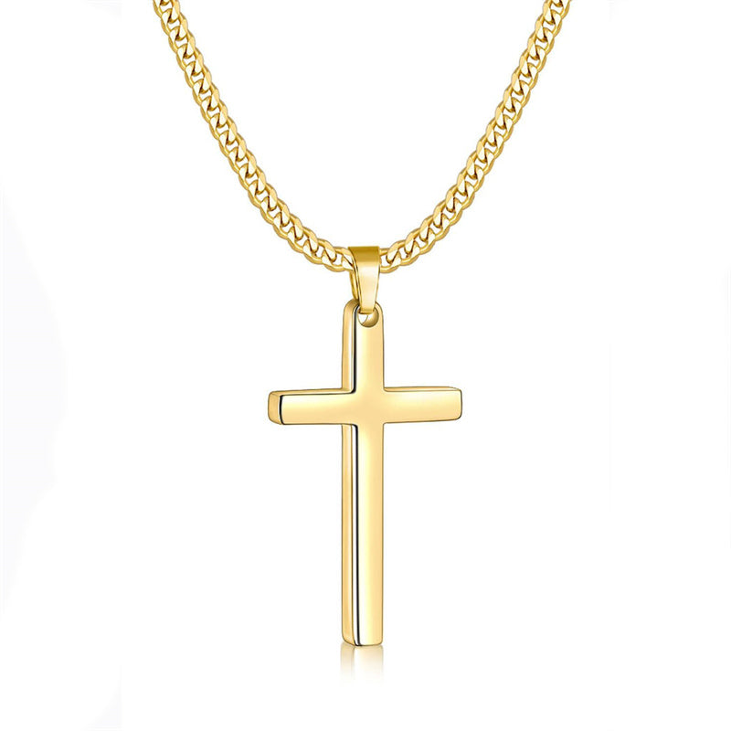 Sterling Silver Cross Pendant Necklace with 3.0mm Stainless Steel Cuban Chain