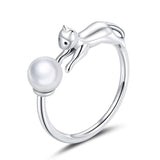 Sterling Silver Cute Cat Adjustable Ring for Women