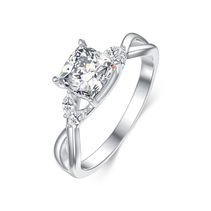 Sterling Silver Personalized Engraved Moissanite Engagement Wedding Anniversary Ring