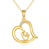 14K Gold Heart Mother Child Pendant Necklace