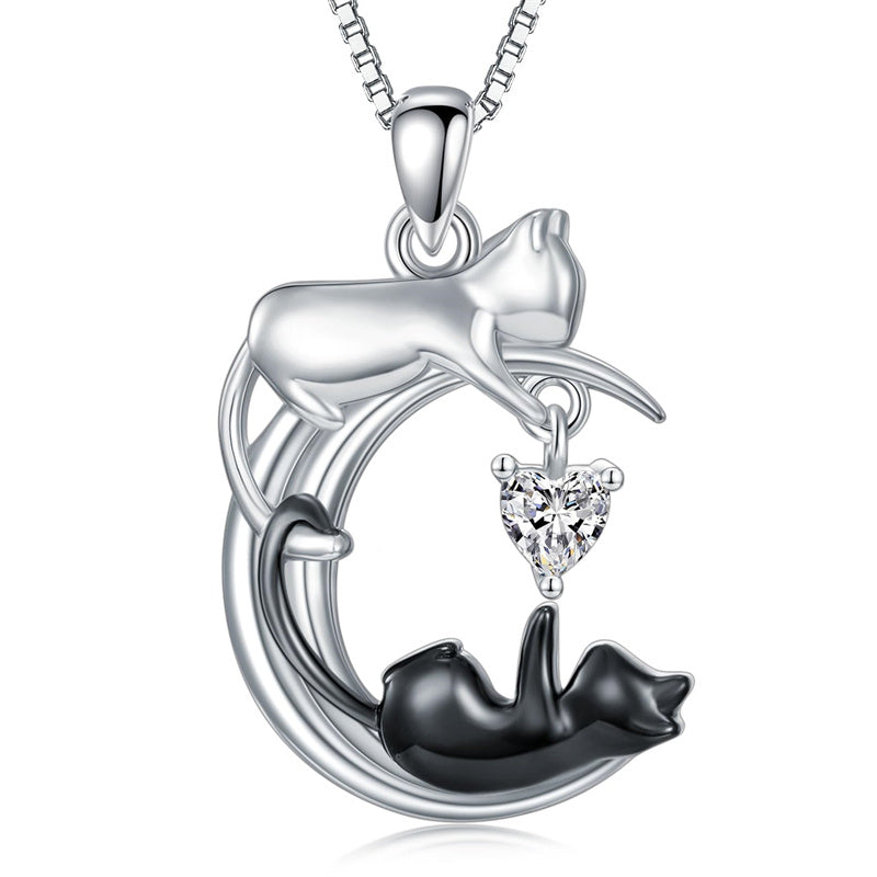 Silver Cat 12 Month Birthstone Pendant Necklace