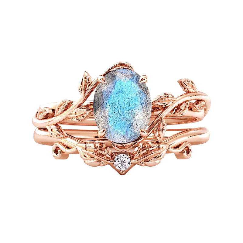 Sterling Silver 10K 14K Gold Leaf Oval Cut Vine Gemstone Set Engagement Wedding Ring